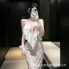 Lingerie sexy de busto grande, vestido longo de renda estilo francês para senhora sexy madura, uniforme sedutor de puro desejo para boate