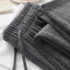 Calça de Lã de Ovelha para Primavera, Outono e Inverno, Macia e Confortável, Perna Reta Estreita e Perna Larga Fluida para Mulheres, Calça de Moletom Estilo Preguiçoso