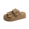 Sapatos de Pelo Fosco Novos Outono e Inverno 2024 Sapatos Femininos com Solado Grosso Birkenneth Calçados para Uso Externo Pantufas de Algodão Quentes com Forro de Lã