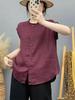 Camisa Regata de Linho Retrô para Mulheres Verão 2025 Novo Top com Gola Babado Solto Tamanho Grande Camisa Casual para Mulheres