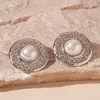 Pendientes Redondos de Acero Inoxidable Metálico con Pliegues Estilo Retro Moda Europea y Americana Geométricos Simples Elegantes de Alta Gama