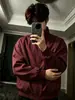 Chaqueta holgada de estilo urbano Americano color rojo vino con cuello mao, aspecto desgastado, genial, funcional, para hombre, prenda exterior casual de otoño e invierno