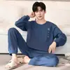 Pijama de Gola Alta para Homem Primavera e Outono 2025 Novo Algodão Tamanho Grande Solto Manga Longa Juventude Conjunto de Roupa de Casa de Inverno
