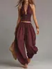 Conjunto de Dos Piezas 2026 Transfronterizo Amazon Estilo Europeo y Americano sin Mangas Espalda Descubierta Top Halter + Pantalones de Pierna Ancha
