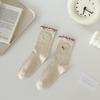 Calcetines de Encaje Calcetines de Largo Medio para Mujer Verano Delgados Hilo de Punto Dulces Calcetines de Encaje de Honguito Calcetines Apilados No Bordados