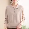 Top de Malha Pequeno Redutor de Idade para Mães, Estilo Novo de Primavera e Outono para Mulheres, Suéter Elegante com Gola, Camada Base para Meia-idade e Idosos