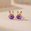 Pendientes de Plata Yilu Amatista Natural Plata de Ley S925 Cristal Perla de Agua Dulce Animal Conejo Pendientes Lindos Listos en Stock