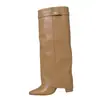 Botas de mujer de comercio exterior transfronterizas con punta fina, caña ancha, hebilla metálica recta, botas de media caña, talla grande, tacón grueso, botas de mujer estilo pantalón