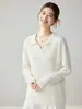 Suéter de cachemira tejido a punto de ochos completo para mujer, cuello polo semiabierto, manga larga, prenda de punto casual y versátil para otoño e invierno