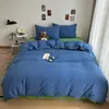 Conjunto de quatro peças fresco e simples 100% algodão puro, capa de edredom 100% algodão puro, lençol de cima, lençol com elástico, roupa de cama para quarto principal, conjunto de três peças para dormitório 4