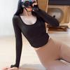 Novas roupas de ioga com almofada no peito feminina de manga comprida casual correndo camiseta fitness esportes top stretch apertado de secagem rápida U-neck