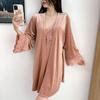 2026 Nueva Bata Sexy de Terciopelo para Mujer, Estilo Puro Deseo Bata sin Espalda de Encaje con Almohadilla en el Pecho, Conjunto de Ropa de Casa