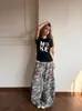 Pantalones de Chándal Sueltos Bordados para Mujer, Nuevos Pantalones Largos Casuales de Pierna Ancha con Estampado de Camuflaje para Primavera y Otoño, Cintura Alta con Cordón