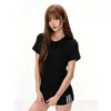 Camiseta de Manga Corta de Algodón Puro para Mujer, Cuello Redondo Estilo Americano, Hombro Recto, Nuevo Modelo de Verano, Top Casual Delgado a la Moda, Estilo Ins