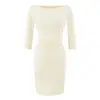 Vestido de hombros descubiertos con manga de tres cuartos para mujer, nuevo estilo otoño 2026, estilo chica hot americana, color liso, corte ajustado, vestido bodycon fruncido