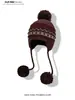 Gorro de aviador grueso de punto Fair Isle estilo japonés con pompón, protector de orejas, cálido, para salidas de invierno, bonito sombrero de lana