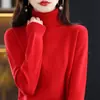 Otoño Invierno Nuevo Jersey de Lana Pura para Mujer Cuello Alto Color Sólido Holgado Corto Cachemira Tejido Capa Base Suéter