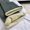 Jeans Vintage Azul Lavado Velho Forrado com Fleece Micro Flare Feminino Outono e Inverno Novos Calças de Cintura Alta Stretch