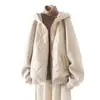 Ropa Nueva de Otoño e Invierno para Mujer Simple y a la Moda Estilo Coreano Engrosada Cálida con Capucha Empalmada Chaqueta Corta