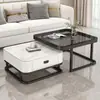 Mesa de centro de luxo leve para sala de estar, estilo minimalista moderno, adequada para apartamentos pequenos, design quadrado moderno, combinação de gabinete de TV de vidro e placa de rocha