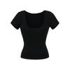 Atacado Exportação Transfronteiriça Roupas Femininas Verão 2025 Estilo Europeu e Americano Camisetas com Decote U Manga Curta Tops com Bojo para Mulheres Z625217