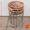 Taburete redondo casero de madera maciza de roble puro de 45 cm de alto, taburete de acero de alta calidad inoxidable, taburete de hierro apilable para mesa de comedor de restaurante