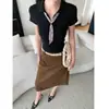 Cisnann Otoño Nuevo Estilo Sofisticado Cinta de Bufanda de Seda Cuello Polo Adelgazante Manga Corta Camisa de Punto SN9165