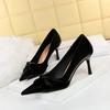 3391-3 Elegantes Zapatos de Tacón Alto de Banquete Estilo Coreano, Tacones de Aguja, Look Adelgazante para Pedicura, Boca Baja, Punta Puntiaguda, Moño, Flats para Mujer
