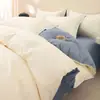 Conjunto de Roupa de Cama Simples de Algodão Puro Quatro Peças Universal para Todas as Estações Lençol de Cama 100% Algodão Lençol com Elástico Capa de Edredom Conjunto de Roupa de Cama para Dormitório Três Peças