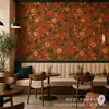 Impressão UV adesivo de parede Fundo vermelho ferrugem fruta flor folha Decoração de restaurante impressão personalizada atacado