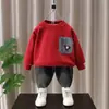 Sudadera de Felpa para Niños 2025 Nuevo Guapo Cuello Redondo Niño Pequeño Camiseta Base de Invierno Niño Otoño e Invierno Top Engrosado