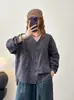 Cardigan Jaqueta Camisa de Manga Longa com Bolso Grande Estilo Novo Primavera 2026 para Mulheres Cor Sólida Casual Gola V Solta Camisa