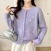 Cardigã de tricô imitação de pele de vison com contas, estilo francês, novo design outono/inverno, suéter de caimento solto, peça de vestuário externa feminina