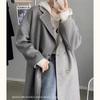 Abrigo de Cachemira Doble Faz Color Crema para Mujer, Nuevo Estilo Otoño e Invierno 2024, Estilo Coreano de Alta Gama, Estilo Suave, Abrigo de Lana de Longitud Media
