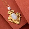 Plata de Ley S925 Original Jade Hetian Jade Blanco Qingyuzhen Personalidad de Alta Gama Hueco Conjunto de Colgante de Jade para Mujer Cadena