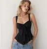 Camisola de Encaje Transfronteriza Europea y Americana con Tirantes Anchos, Top sin Mangas, Cintura Fruncida con Lazo, Dobladillo con Volantes, Top Corto