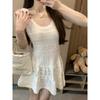 Tiro Real Precio Real Primavera y Verano Blanco Calado Vestido Camisola de Punto Cintura Pequeña Aspecto Adelgazante para Mujer