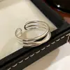 Anillo Abierto Minimalista de Plata de Ley S925 con Cruz Multicapa para Mujer, Joyería Coreana, Accesorio de Nicho, Anillo para Dedo Índice