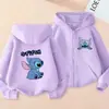 Sudadera con capucha estampada de moda Lilo & Stitch de dibujos animados de la frontera para niños y niñas, suéter holgado