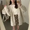Cardigan de punto con trenzado, suéter abrigo estilo coreano, otoño e invierno, nuevo, color puro, dulce, rejuvenecedor, holgado, estilo perezoso, para mujer