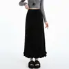 Falda Midi de Terciopelo con Volantes para Mujer Otoño e Invierno 2025 Ajustada Bodycon Recta Lápiz con Abertura Trasera Falda Larga Línea A