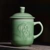 Celadon Tea Cup Household Masculino e Feminino Xícara de chá de cerâmica com tampa de tamanho grande Foot Bath Personal Water Cup Conference Cup Presente Criativo