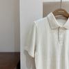 Tejido de punto texturizado suave y agradable para la piel para mujer con solapa, polo de hombro derecho, top de manga corta, top elegante para mujer