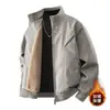 Invierno Nuevo Estilo Retro Americano Terciopelo Grueso Cuero PU Cuello Alto Ropa de Trabajo Chaqueta de Cuero Juvenil Informal Abrigo para Hombre