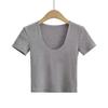 Hot Girls Sexy Dupla camada Oval Colarinho manga curta T-shirt feminina verão novo peito Show Tight Top Navel Leakage camiseta básica