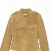 Chaqueta Casual de Suede con Textura, de Ajuste Delgado a la Cintura, con Botones y Cuello Alto para Mujer, Colección Otoño/Invierno 2026 Europea y Americana K71970