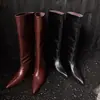 Botas de Caballero de Cuero Genuino Botas Altas para Mujer Otoño e Invierno Nuevas de Cuero Genuino Punta Puntiaguda Tacón de Aguja Tacón Medio Botas hasta la Rodilla Botas Rectas para Mujer