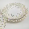 Platos de Papel Desechables con Lunares Blancos y Lámina Dorada, Vasos de Papel, Servilletas Set de Decoración para Fiesta Personalizado de Fábrica