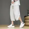 Shorts casuales a rayas estilo chino para hombre, juveniles, tipo harén, corte recto holgado con cordón, talla grande, pantalones cropped de calidad de exportación