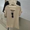 Playera de Punto para Mujer Verano Manga Corta Cuello en V Holgada Casual Relajada Estilo Old Money Sencilla Hombro Derecho Superior de Gama Alta